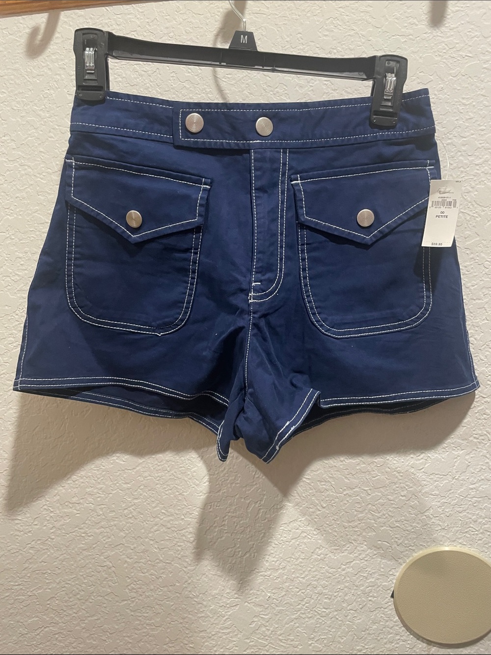 LOFT Navy High-Waist Utility Shorts with Contrast Stitch